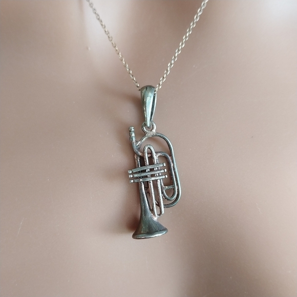Sterling Silver Trumpet Pendant Necklace - Picture 13 of 15